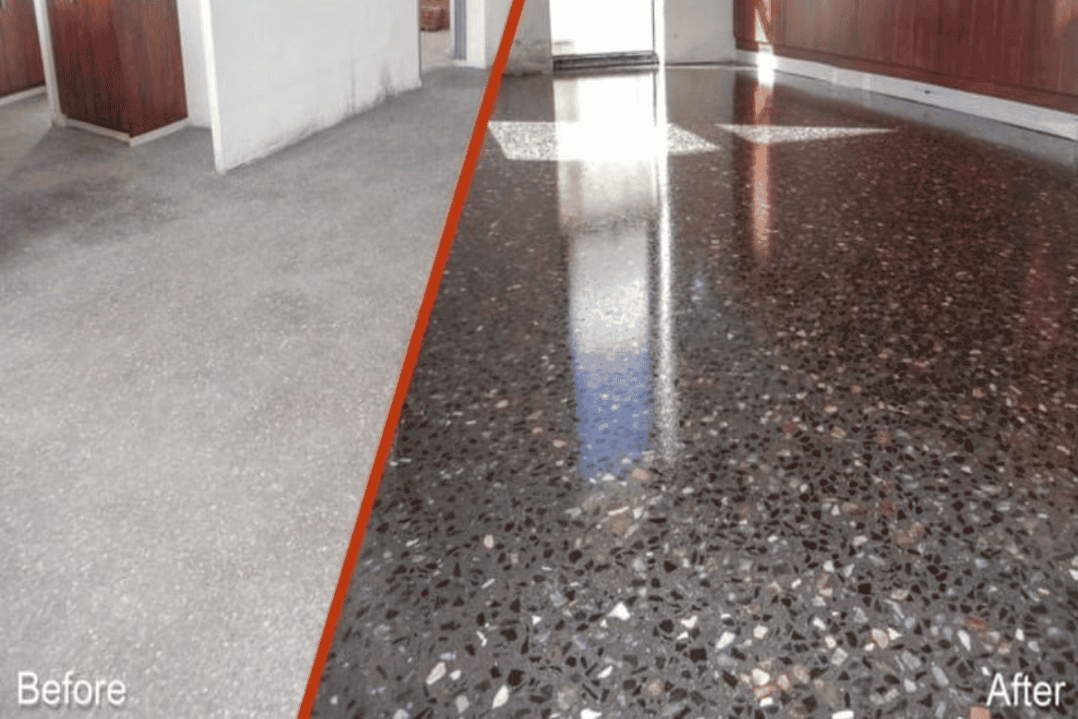Sàn đá trước và sau khi được phục hồi