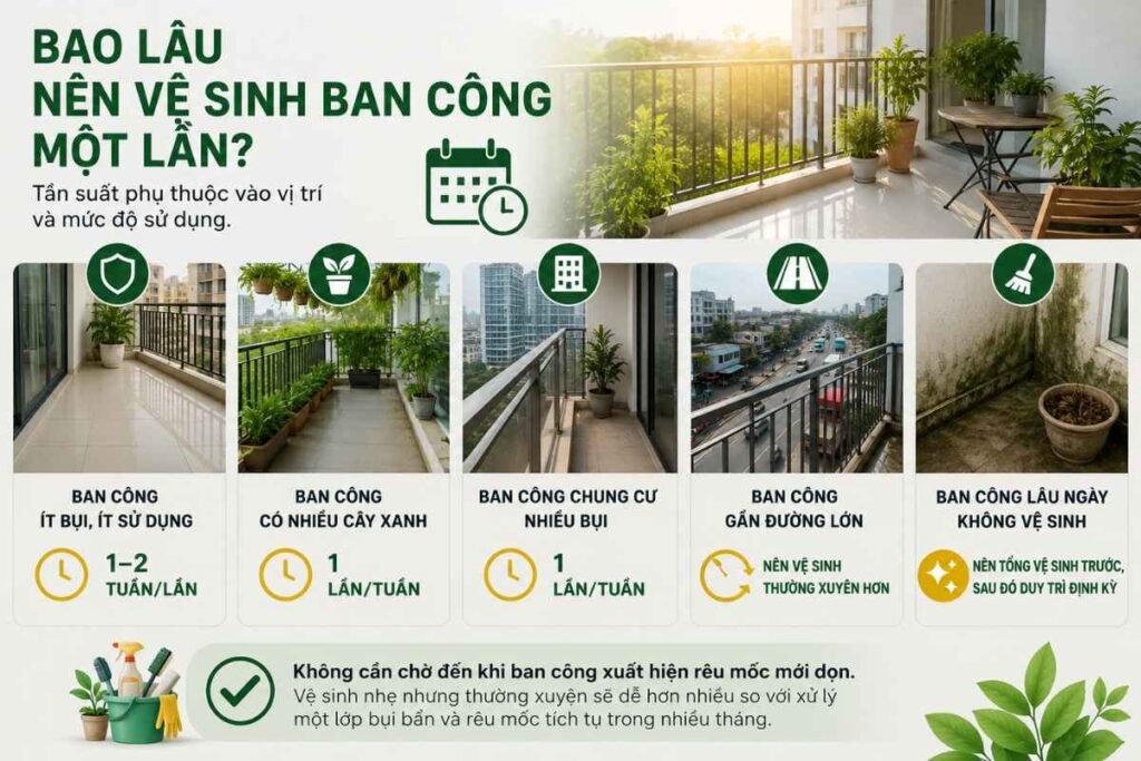 Bao lâu nên vệ sinh ban công một lần?