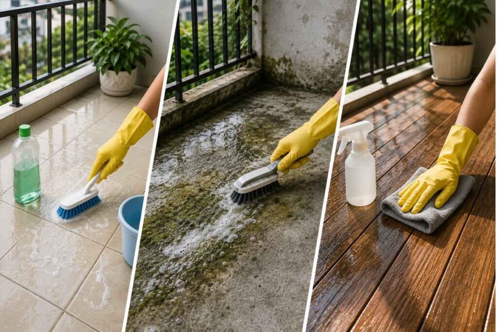Vệ sinh sàn ban công theo từng loại vật liệu